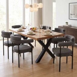 Meubles Cosy Juego de 6 sillas, asientos redondos cómodos en gamuza gris oscuro