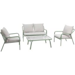 Oviala Muebles de jardín de metal y vidrio templado para 4 personas verde