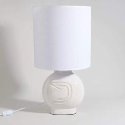Maisons du Monde Lámpara de mesa de gres blanco con pájaro y pantalla de lino