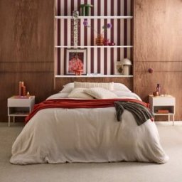 sweeek Mesitas de noche de metal y decoración de madera,1 cajón, 1 nicho, set