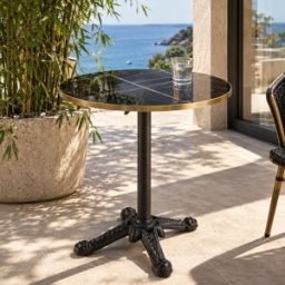 MACABANE Conjunto n.º 1: mesa de bar plegable de 70 cm de diámetro, de cerámica