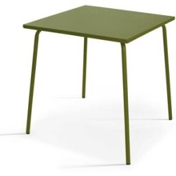 Oviala Mesa de jardín cuadrada de metal acero verde caqui 70cm