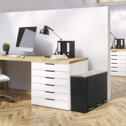 hjh OFFICE Cubo de basura de acero de 54 litros negro