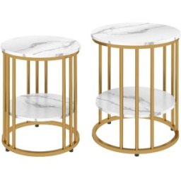 OKWISH Conjunto blanco de mesas de centro de madera 2 piezas