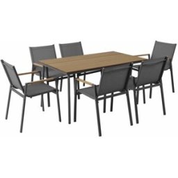 Oviala Conjunto de mesa de jardín ovalada de 150 x 90 cm y 6 sillas antracita