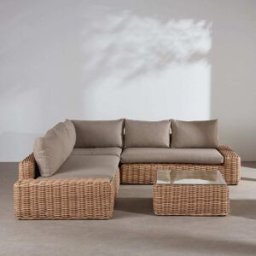 Maisons du Monde Conjunto de exterior de 5 plazas de resina efecto ratán