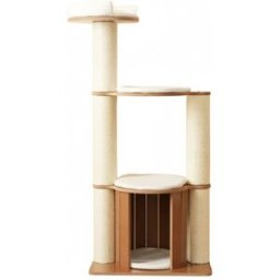 Urban Cocon Árbol para gatos de madera oscura con cojín de diseño elegante.