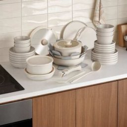 Tectake Set básico de cocina para 6 personas, 40 piezas, gris topo/blanco
