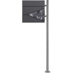 ML-Design Buzón de correos antracita/aspecto mármol negro y soporte plateado