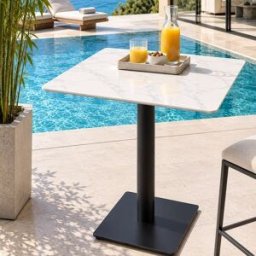 MACABANE Conjunto n.º 2: mesa de bar de 70 x 70 cm de cerámica con efecto mármo