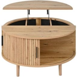 MODFU Mesa de centro redonda elevable con almacenaje 80x80x59 cm roble
