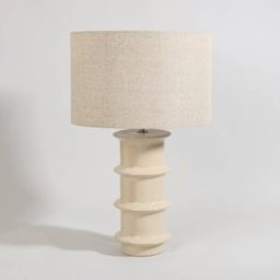 Maisons du Monde Lámpara de mesa de gres verde con pantalla blanca de 54 cm