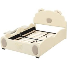 OKWISH Cama infantil beige de pu con tobogán y escalera 140x200 cm