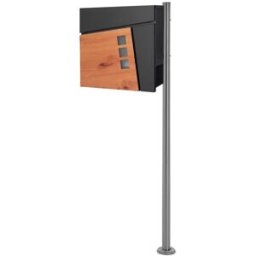 ML-Design Buzón de correos antracita/madera con ventanas y soporte plateado