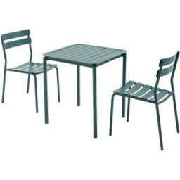 Oviala Mesa de jardín cuadrada (70 x 70 cm) y 2 sillas verde oscuro