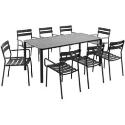Oviala Mesa de jardín cuadrada (185 x 92 cm) y 8 sillones negros