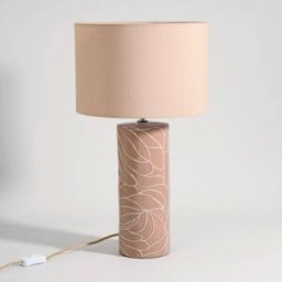 Maisons du Monde Lámpara de mesa de gres floral con pantalla de poliéster reciclado de 40 cm