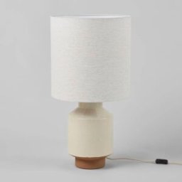 Maisons du Monde Lámpara de mesa de loza beige con pantalla crema