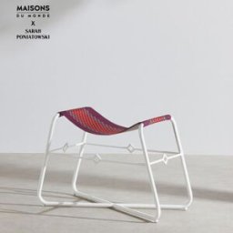 Maisons du Monde Taburete de exterior de acero blanco y lona teja