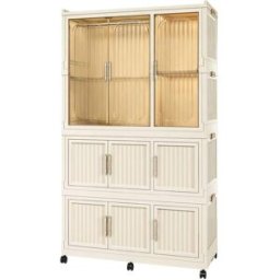 MODFU Armario plegable con 9 puertas magnéticas, 92x45x158 cm, blanco crema