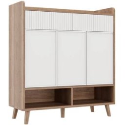 Urban Meuble Mueble zapatero blanco y efecto madera, 3 puertas, 2 cajones