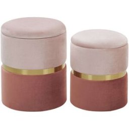 Beliani Conjunto de 2 pufs con almacenaje terciopelo rosa