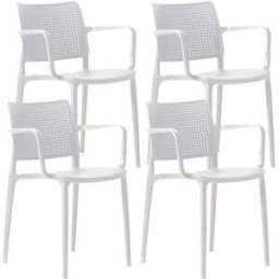 Oviala Juego de 4 sillas de jardín de plástico blanco