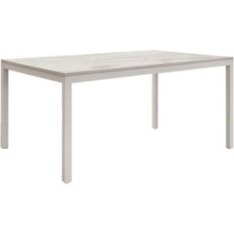 Konte.Design Mesa de madera, acabado de m rmol, metal blanco, 110 x 70 - 160 x 70