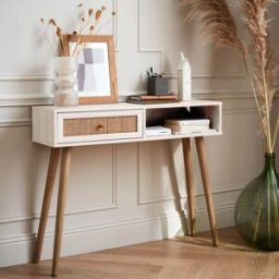 sweeek Consola escandinava efecto madera y caña, 100cm, blanco roto