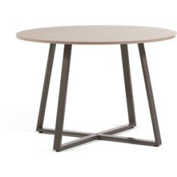 Fuori Mesa redonda ø110 cm con tablero efecto madera y patas de metal