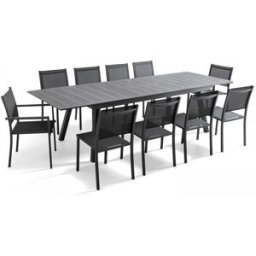 Oviala Mesa de jardín extensible y 10 sillas de aluminio gris