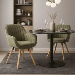 Meubles Cosy Conjunto de 2 sillas comedor acolchadas patas de acero verde