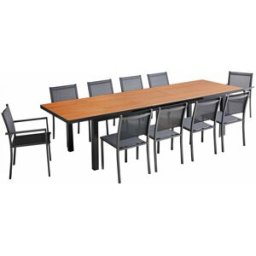 Oviala Conjunto de mesa de jardín con 8 sillas y 2 sillones de madera