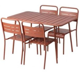 Concept Usine Juego de mesa de jardín de 120 cm y 4 sillas de terracota