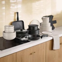 Tectake Set básico de cocina para 6 personas, 41 piezas, negro/gris topo