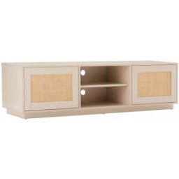 Oviala Mueble de tv de madera con dos puertas de ratán 160 cm crema