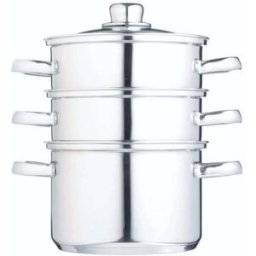 KitchenCraft Vaporera de 3 niveles de 18 cm en acero inoxidable plateado