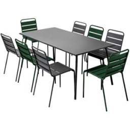 Oviala Conjunto mesa de jardín y 8 sillas de metal verde bosque