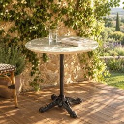MACABANE Conjunto n.º 1: mesa de bar plegable de 70 cm de diámetro, de cerámica