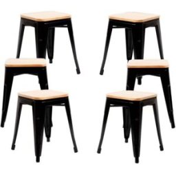 RegalosMiguel Pack 6 Taburetes Torix Pequeños Madera Natural 45 cm - Negro