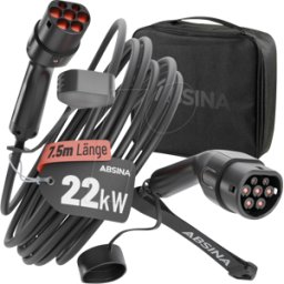 ABSINA 301403 - Cable tipo 2, para vehículos eléctricos, 22 kW, 7,5 m, trifásico