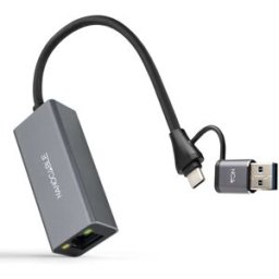 Nanocable Adaptador Gigabit USB-C 3.0/USB-A/M a Ethernet 2.5G 10/100/1000 Mbps 15 CM Gris