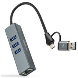 Nanocable Adaptador Gigabit USB-C 3.0/USB-A/M + 3xUSB-A 3.0 a Ethernet 2.5G 10/100/1000 Mbps 15 CM Gris