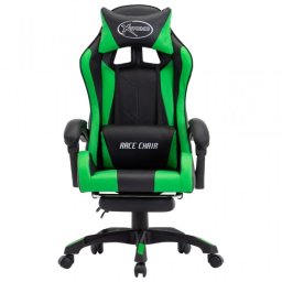 VidaXL Silla Gaming con Reposapiés Cuero Sintético Verde/Negro