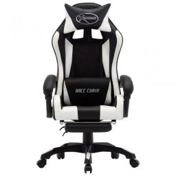 VidaXL Silla Gaming con Reposapiés Cuero Sintético Blanco/Negro