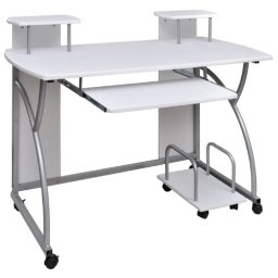 Vidaxl Escritorio Ordenador Madera Contrachapada Blanco 110x52x88,5 Cm