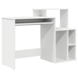 Escritorio Magali Blanco MDF Reversible 2 en 1 con Estantes, Bandeja y Mueble Auxiliar
