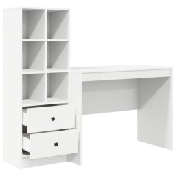 Escritorio compacto Monstera blanco mate con estantería modular, 2 cajones y 6 compartimentos