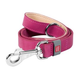 Correa para perro WAUDOG de cuero natural rosa 25 mm x 122 cm