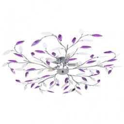 VidaXL Lámpara de Techo Hojas de Cristal 5xE14 Morado/Blanco